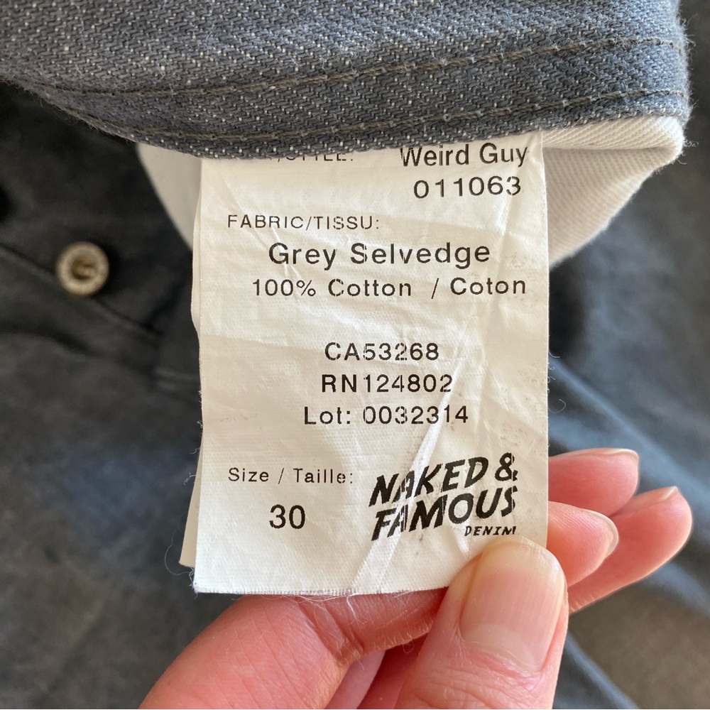 Naked & Famous Weird Guy Grey Selvedge Raw Denim Jeans Mens Sz 30 - Picture 10 of 14